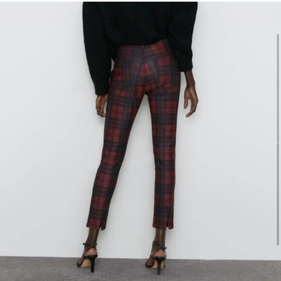 Zara Red and Black Plaid Check Skinny Pants Jeans Trousers Size - Picture 3 of 7